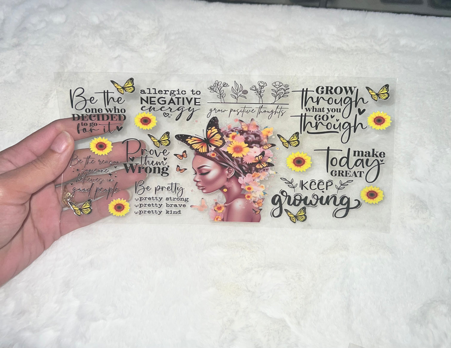 Girl Sunflowers Butterfly Butterflies positive mindset 16oz cup wrap UVDTF