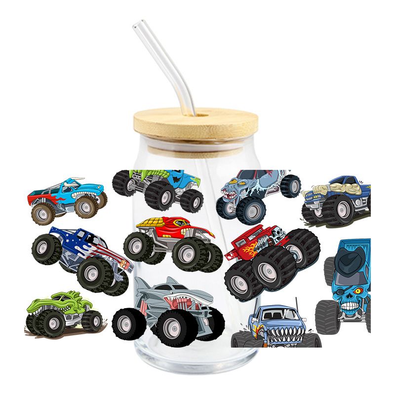 Monster Trucks Cars car 16oz Libbey Glass Can UVDTF #16