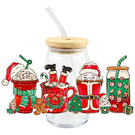 Christmas Holiday 16oz Libbey Glass Can Ready to apply | UVDTF