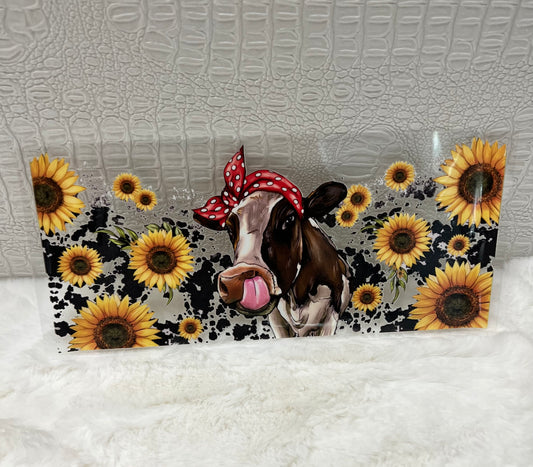 Cute Cow with headband Print Cowhid sunflower 16oz Libbey Glass Can UVDTF #395