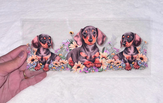 Dog Dachshund weiner paws flowers 16oz UVDTF cup wrap #103