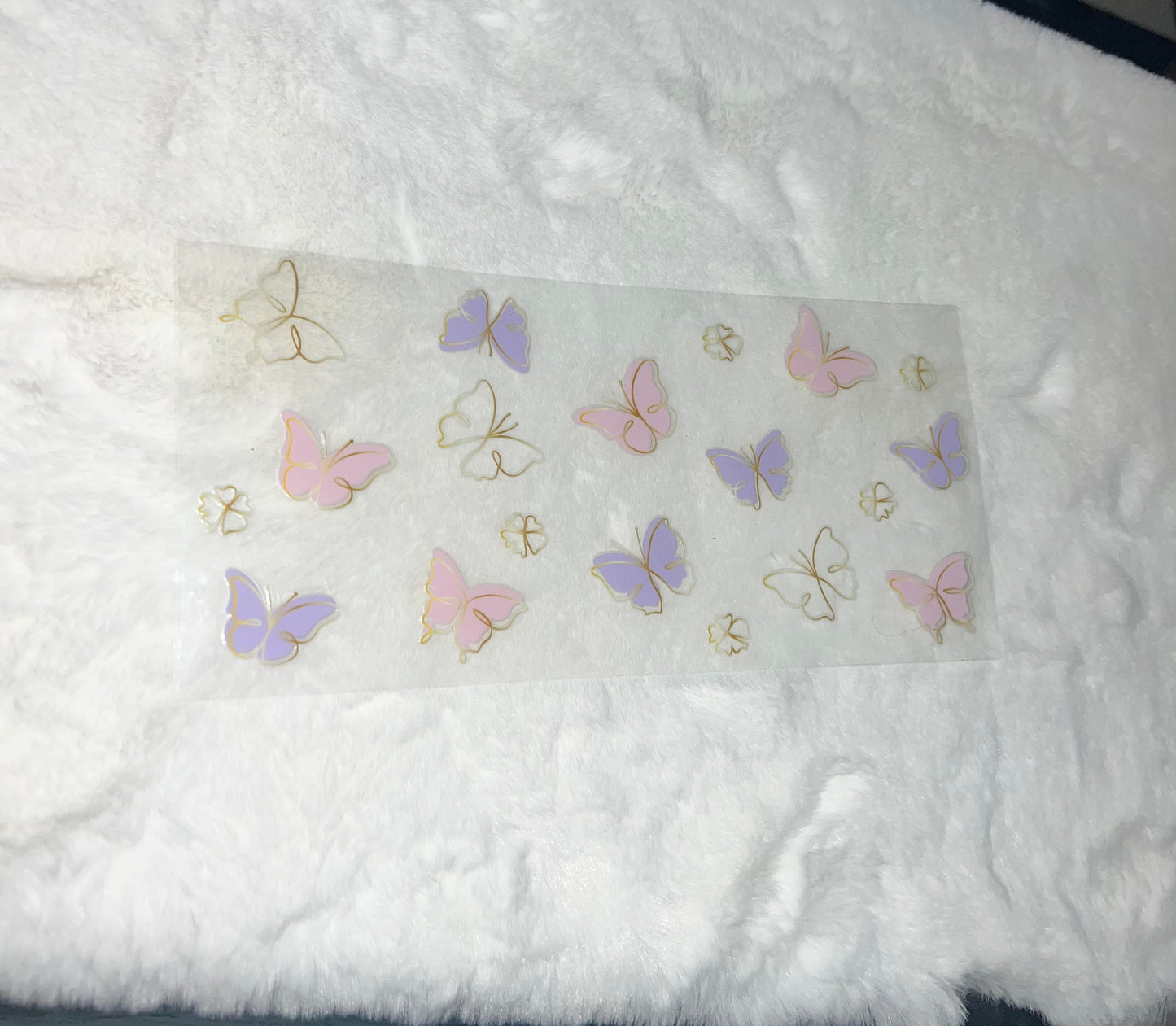 Pink purple Gold outline butterflies butterfly 16oz cup wrap UVDTF #109