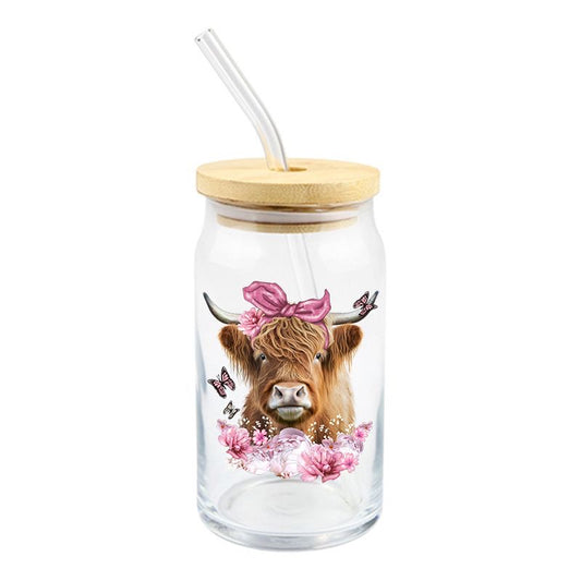 Cow heifer Pink Floral 4” UVDTF Decal