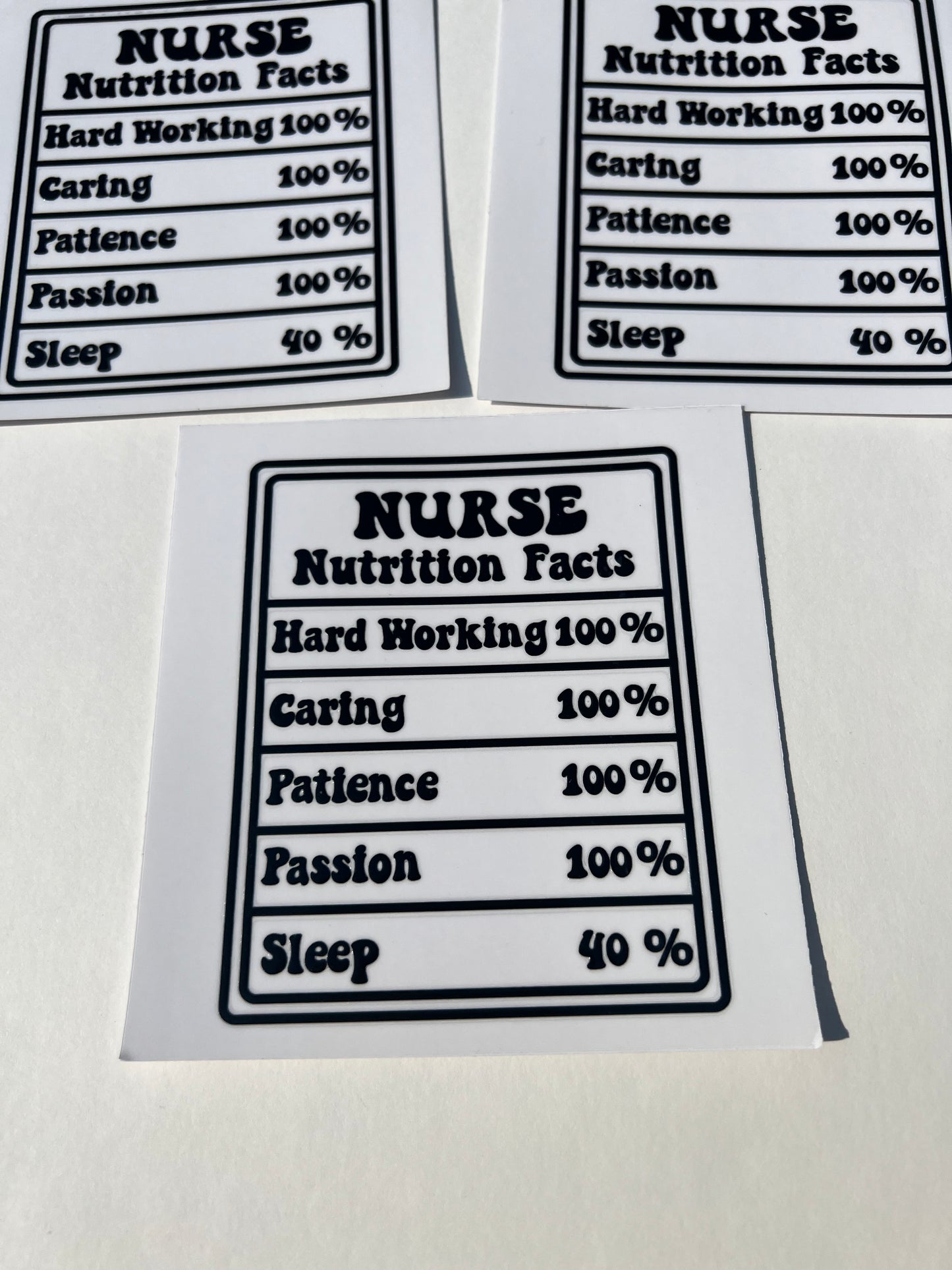 Nurse Nurses RN nutritional Facts 4” UVDTF Decal