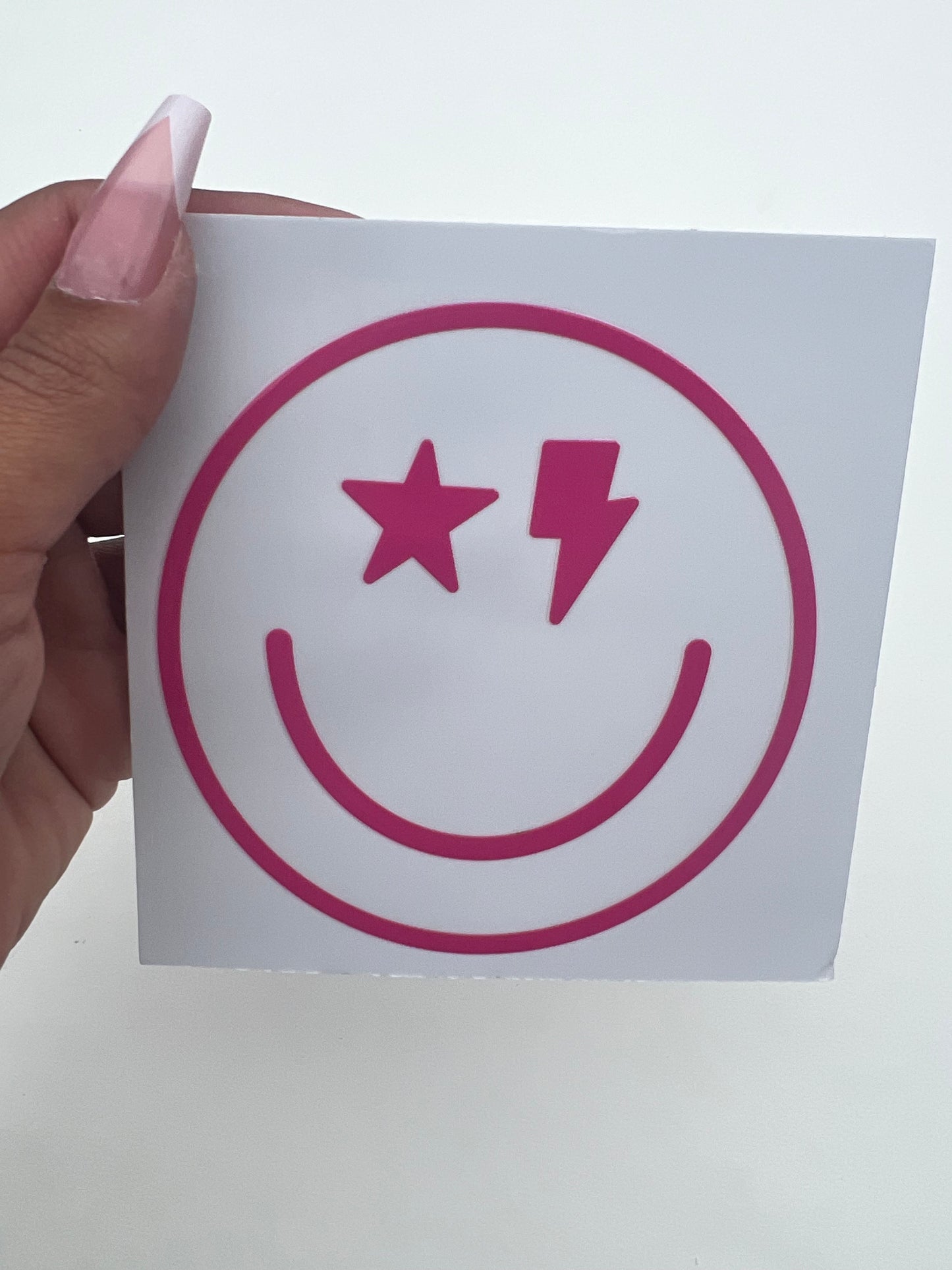 Pink smile face 4” UVDTF Decal