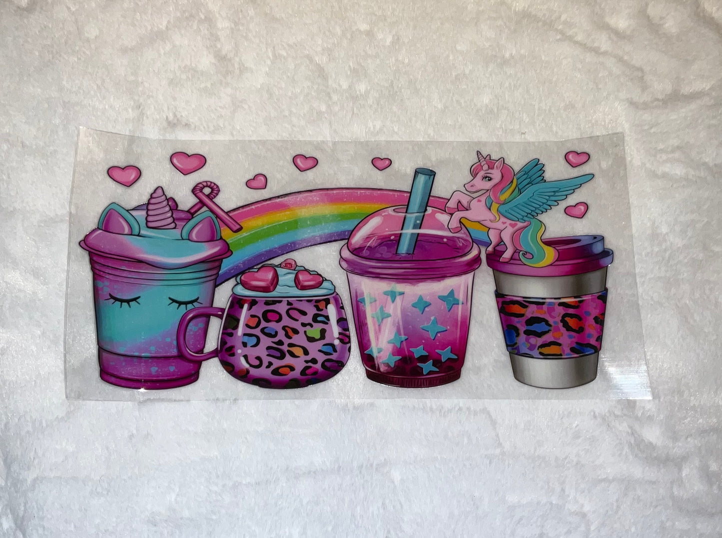 Purple unicorn rainbow hearts ice coffee 16oz Libbey Glass Can Ready to apply | UVDTF #155