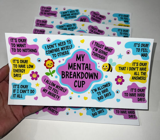 Mental breakdown affirmation reminders 16oz Libbey Glass Can Ready to apply | UVDTF #57