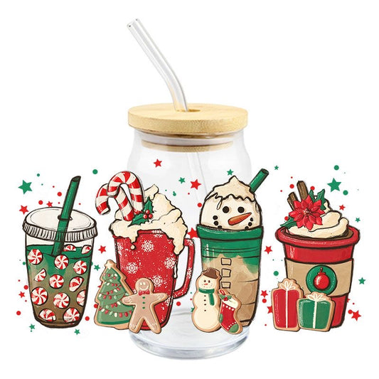 Christmas Holiday 16oz Libbey Glass Can Ready to apply | UVDTF