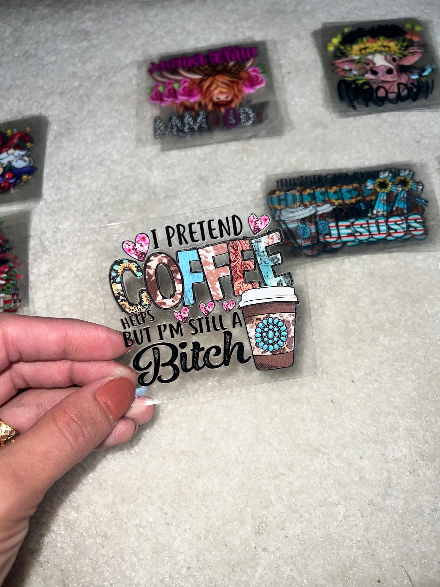 I pretend Coffee helps Sarcasm  2.75” Decal UVDTF