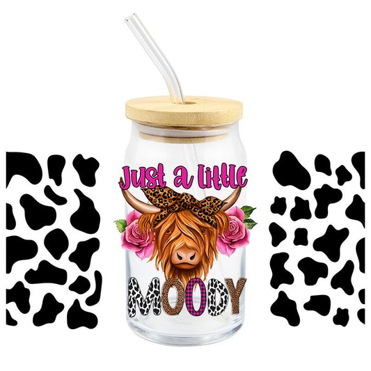 Cow heifer Moody cowhid 16oz Libbey Glass Can UVDTF #396