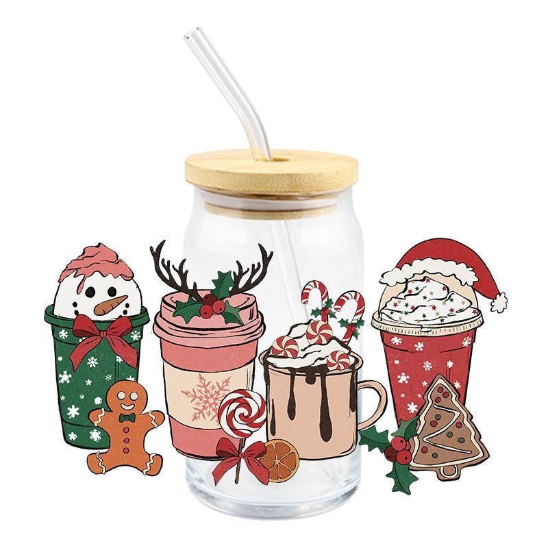 Christmas Holiday 16oz Libbey Glass Can UVDTF