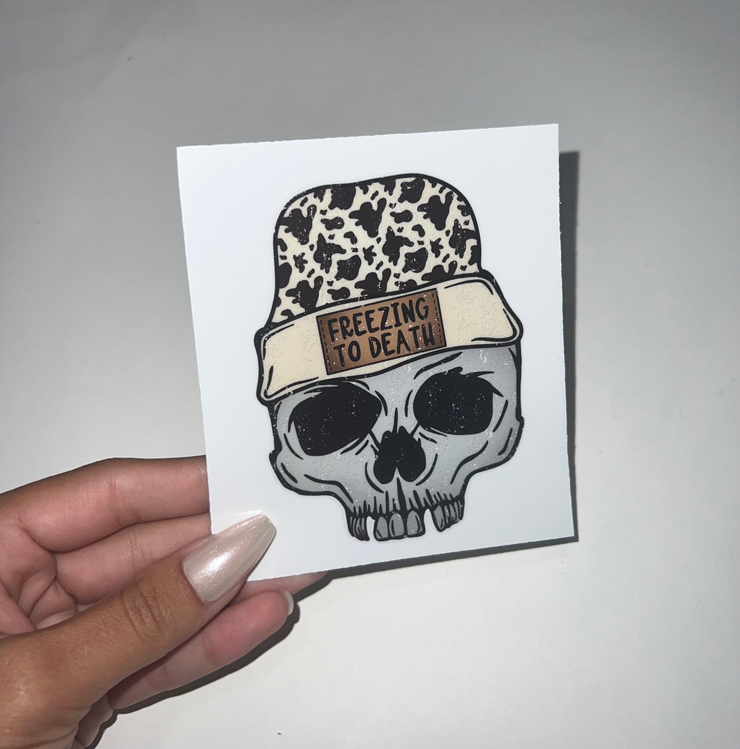 Freezing to death cheetah skull 4” Decal Ready to apply | UVDTF Decal