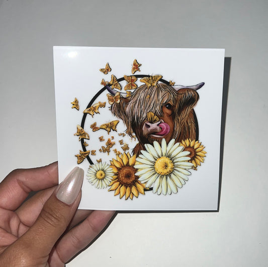 Sunflower Flowers Bison Cow Heifer Butterflies butterfly 4” Decal Ready to apply | UVDTF Decal