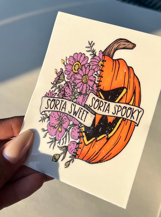 Sorta Spooky Sorta sweet Pumpkin floral flowers 4” Decal Ready to apply | UVDTF Decal