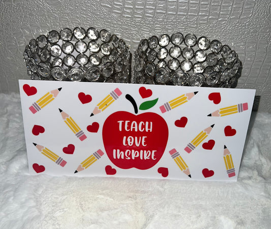 UV DTF Teacher teachers apples pencil notebook 16oz Libbey Glass Can Ready to apply | UVDTF #262