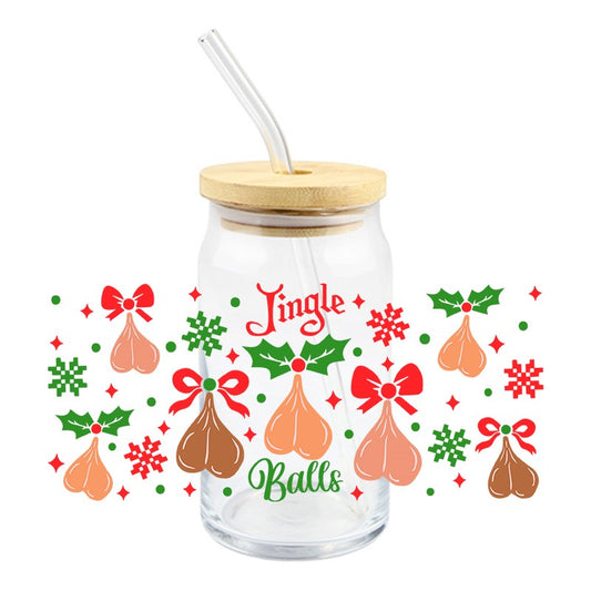 Christmas holiday Jingle Balls Funny Sarcasm 16oz Libbey Glass Can UVDTF #187