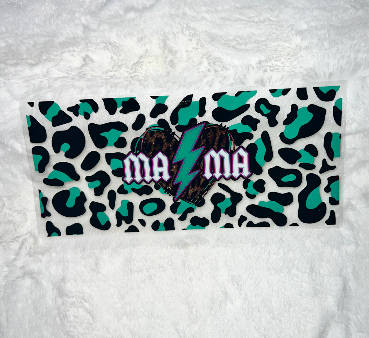 Thunder mama Mommy Moms turquoise cheetah print 16oz Libbey Glass Can Ready to apply | UVDTF 50