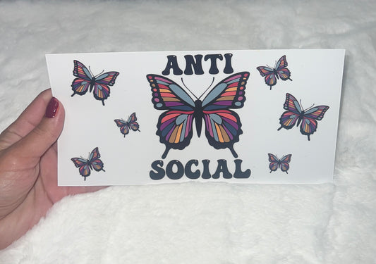 Anti-social butterfly butterflies 16oz UVDTF cup wrap  #58