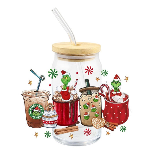 Christmas Holiday 16oz Libbey Glass Can UVDTF