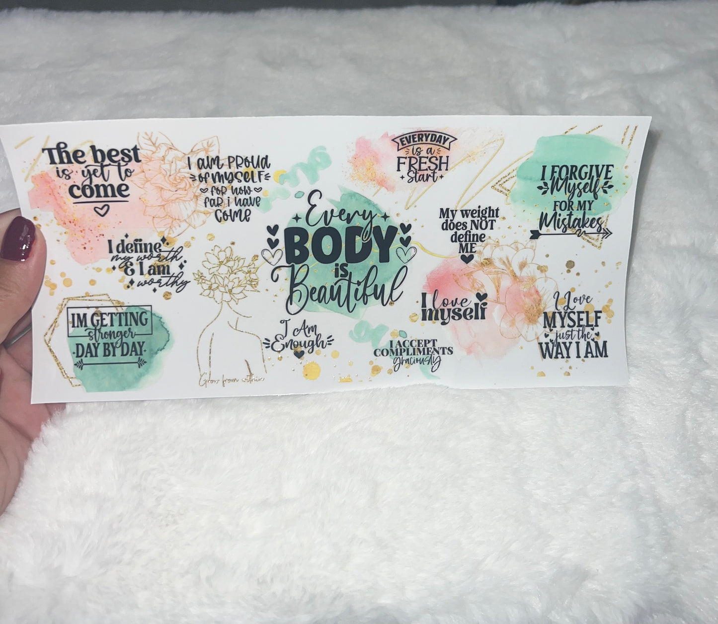 Positive body image Beautiful affirmation 16oz Libbey Glass Can Ready to apply | UVDTF #91