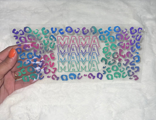 Mama Mommy Mom Colorful tie dye cheetah 16oz Libbey Glass Can UVDTF #42