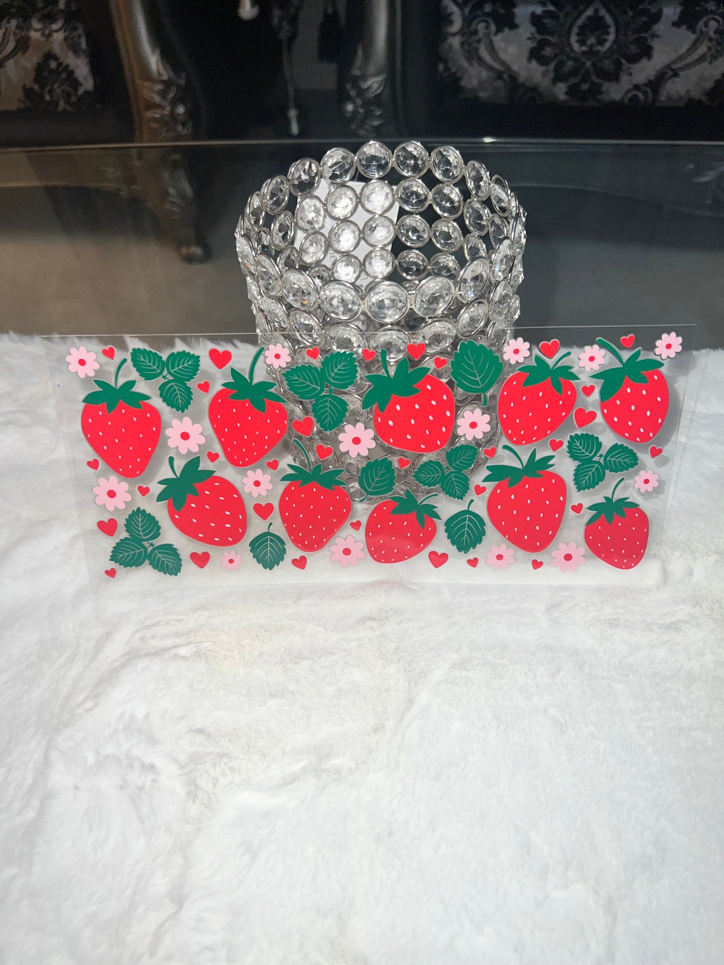 Strawberries daisy daisies 16oz cup wrap Ready to apply #368