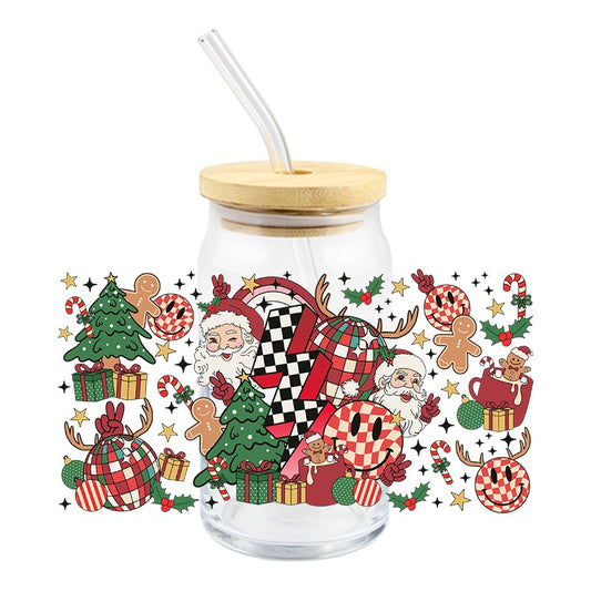 Christmas Holiday 16oz Libbey Glass Can UVDTF