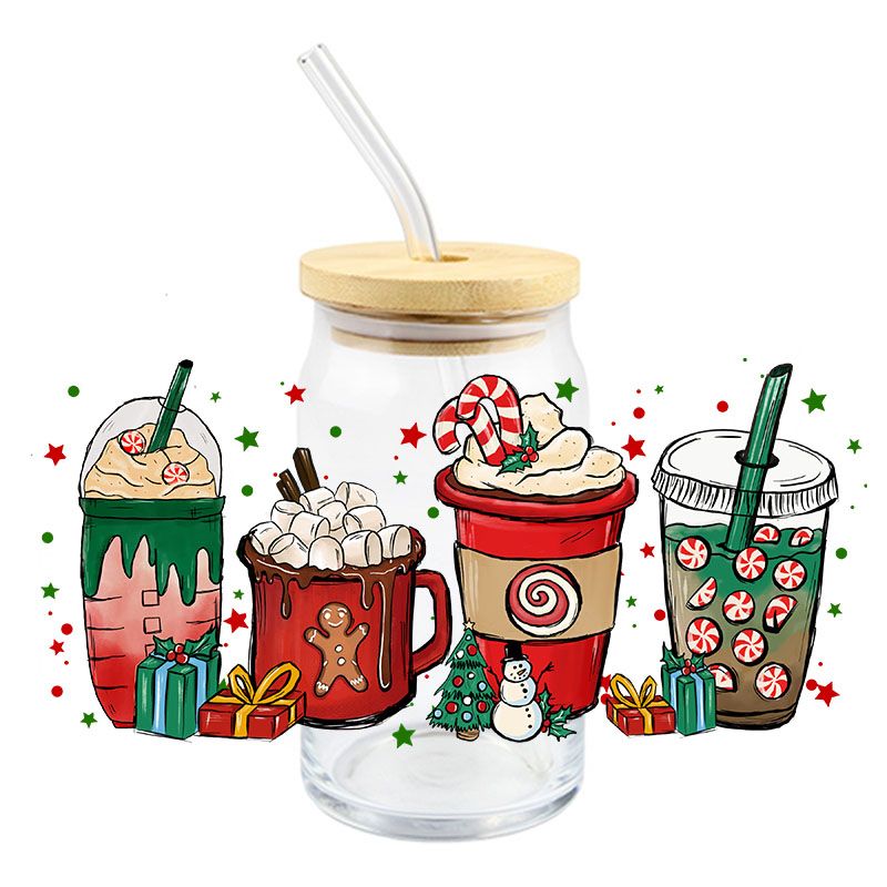 Christmas Holiday 16oz Libbey Glass Can UVDTF