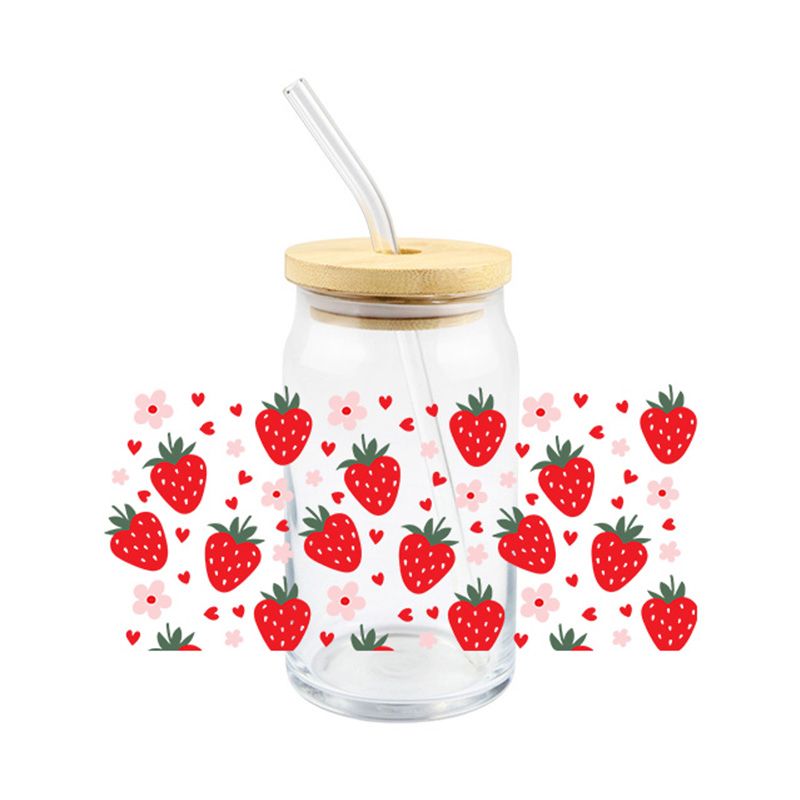 Strawberries Strawberry Floral Daisy 16 oz cup wrap UVDTF #100