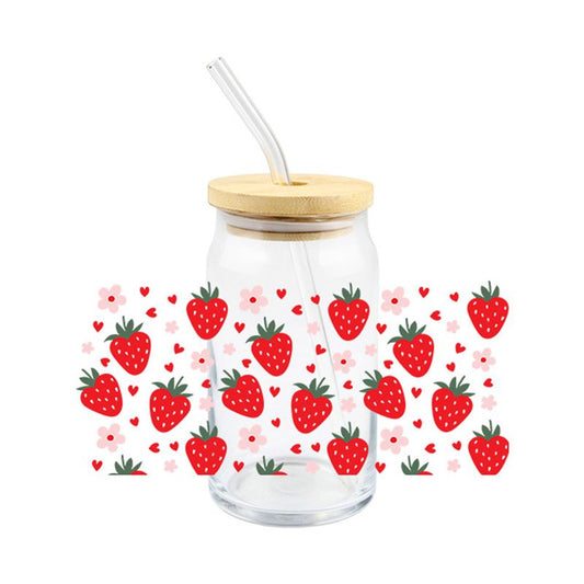 Strawberries Strawberry Floral Daisy 16 oz cup wrap UVDTF #262