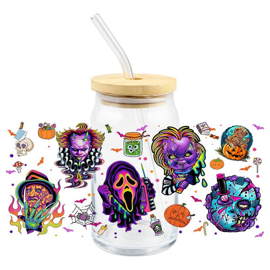 Halloween Scary Spooky Horror Colorful Characters NBC 16oz cup wrap Ready to apply