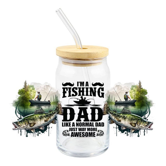 Fishing Dad 16oz Libbey Glass Can Ready to apply | UVDTF A7