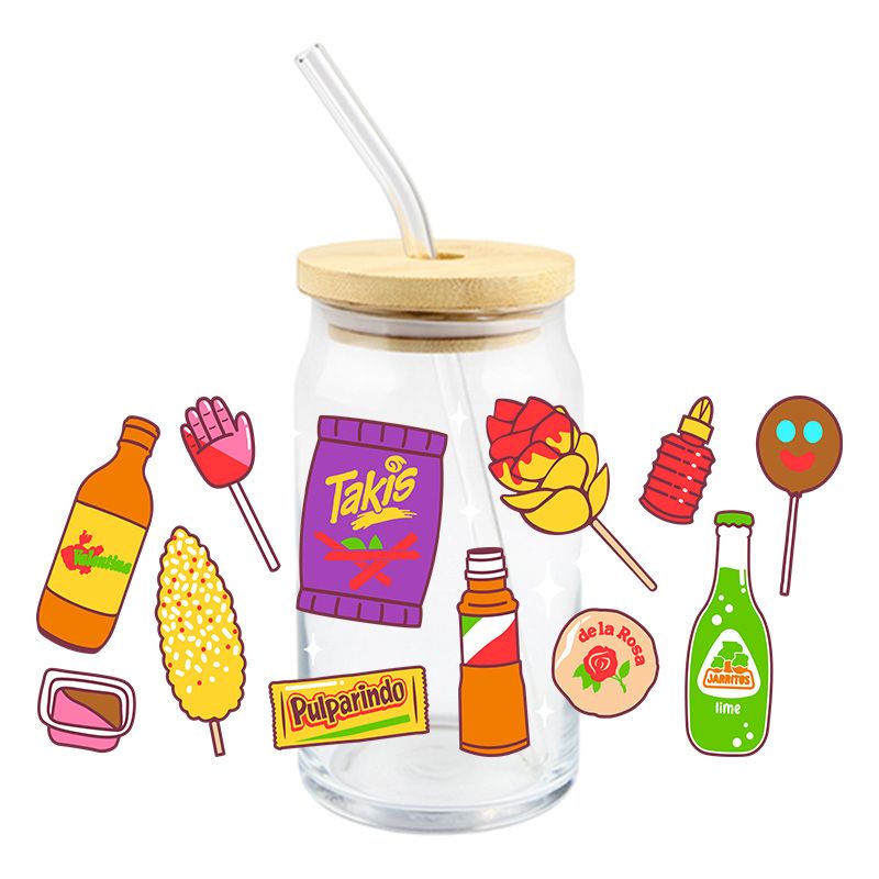 Mexican treats Snacks food 16oz Libbey Glass Can UVDTF #362