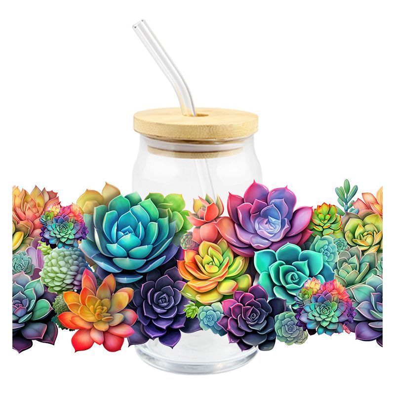 Succulent plants colorful plant 16oz Libbey Glass Can Ready to apply | UVDTF #164