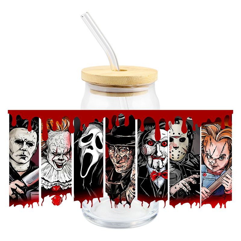 Halloween Scary Horror Characters dripping 16oz cup wrap Ready to apply