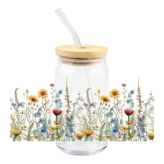 Wild Floral Flowers Flower 16oz Libbey Glass Can Ready to apply | UVDTF #162