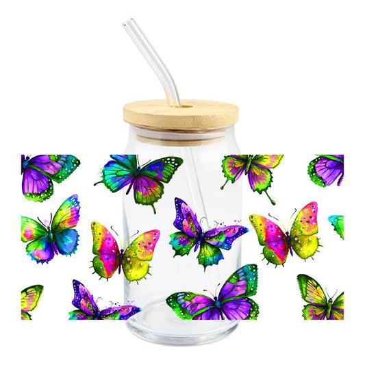 Butterfly Butterflies 16oz Libbey Glass Can Ready to apply | UVDTF #172