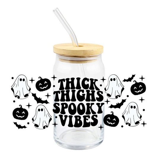 Halloween Pumpkins Bats Ghost Thick Thighs spooky Vibes 16oz cup wrap Ready to apply #196