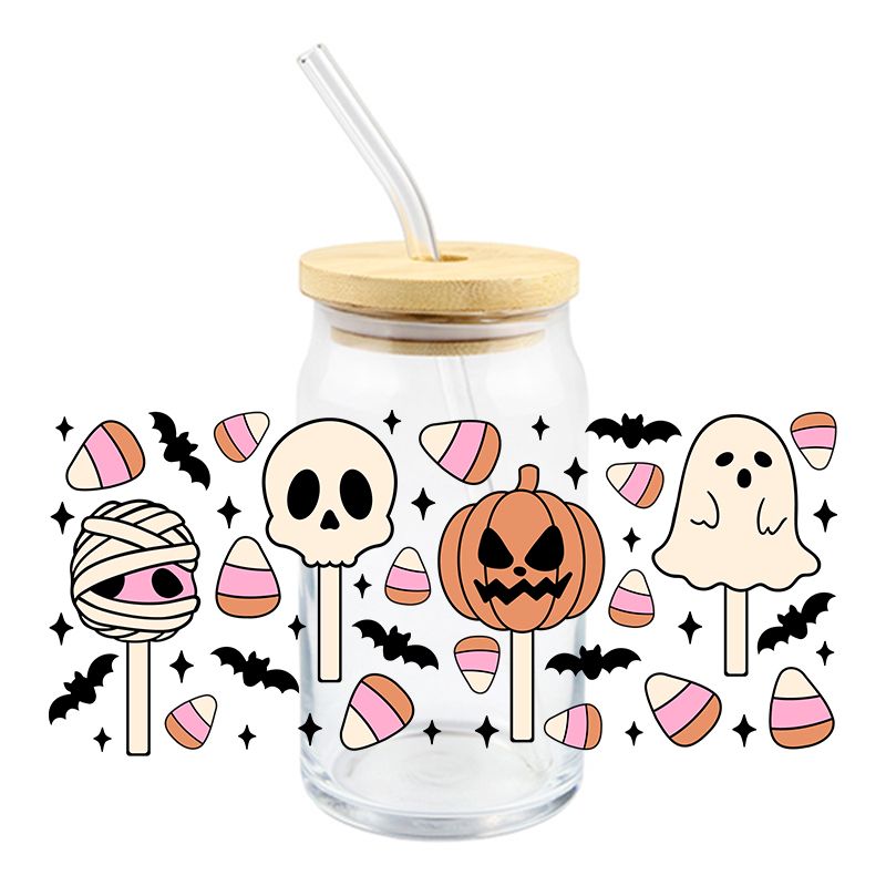 Halloween spooky Pumpkins candy corn ghost treats 16oz cup wrap Ready to apply #H2