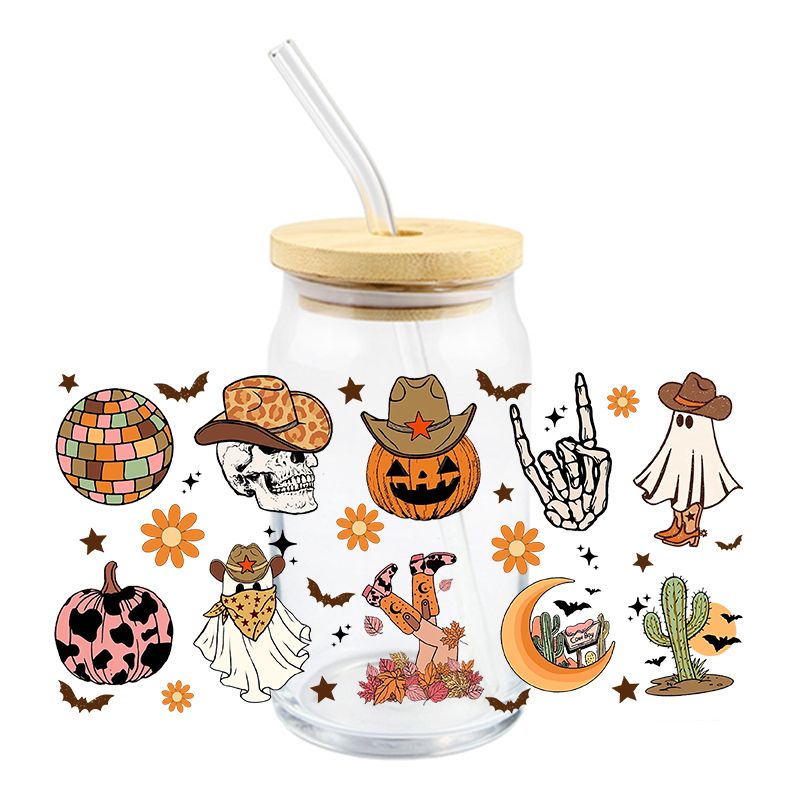 Halloween spooky Western Cowboy Ghost 16oz cup wrap Ready to apply