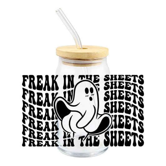 Halloween Spooky Horror Freak in the sheets Ghost 16oz cup wrap Ready to apply #H4