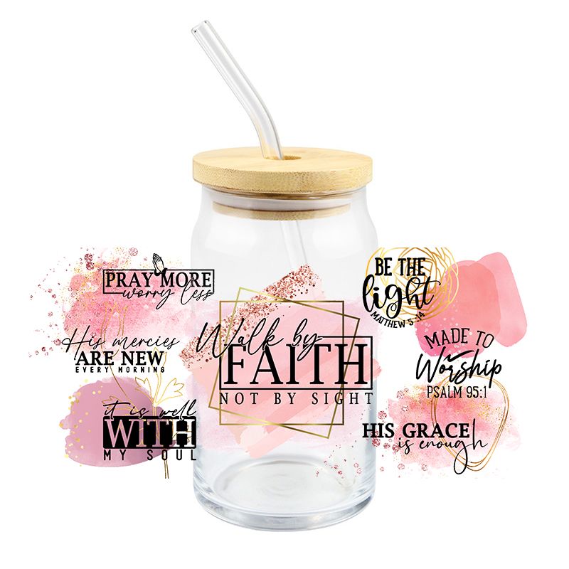 Faith Walk by Lord God Pray 16oz Libbey Glass Can Ready to apply | UVDTF #312