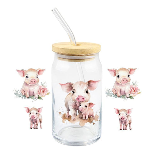 Cute Pink Pig Pigs 16oz Libbey Glass Can UVDTF #338