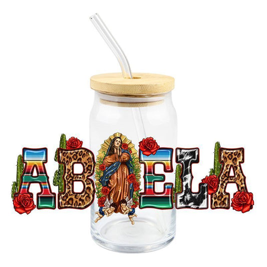 ABUELA floral Our Lady of Guadalupe 16oz UVDTF cup wrap  #318