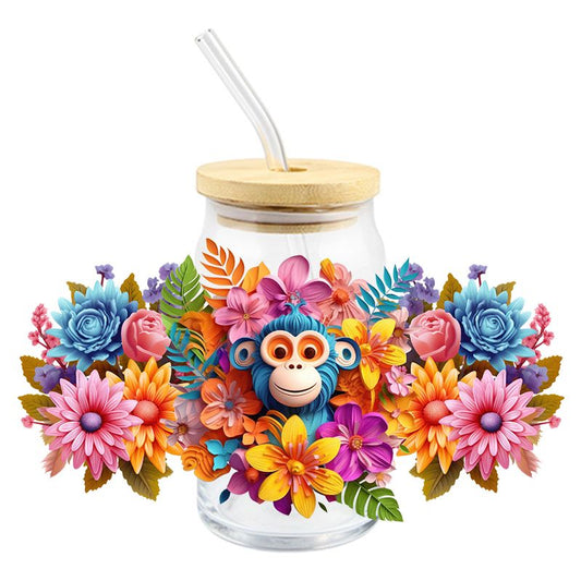 Floral Flowers monkey flower 3D realistic looking 16oz Libbey Glass Can Ready to apply | UVDTF