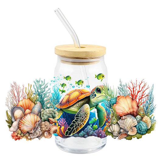 Under the sea Ocean Turtle 16oz Libbey Glass Can UVDTF #167