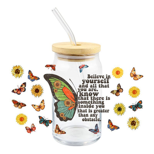 Butterfly Butterflies 16oz Libbey Glass Can UVDTF #184