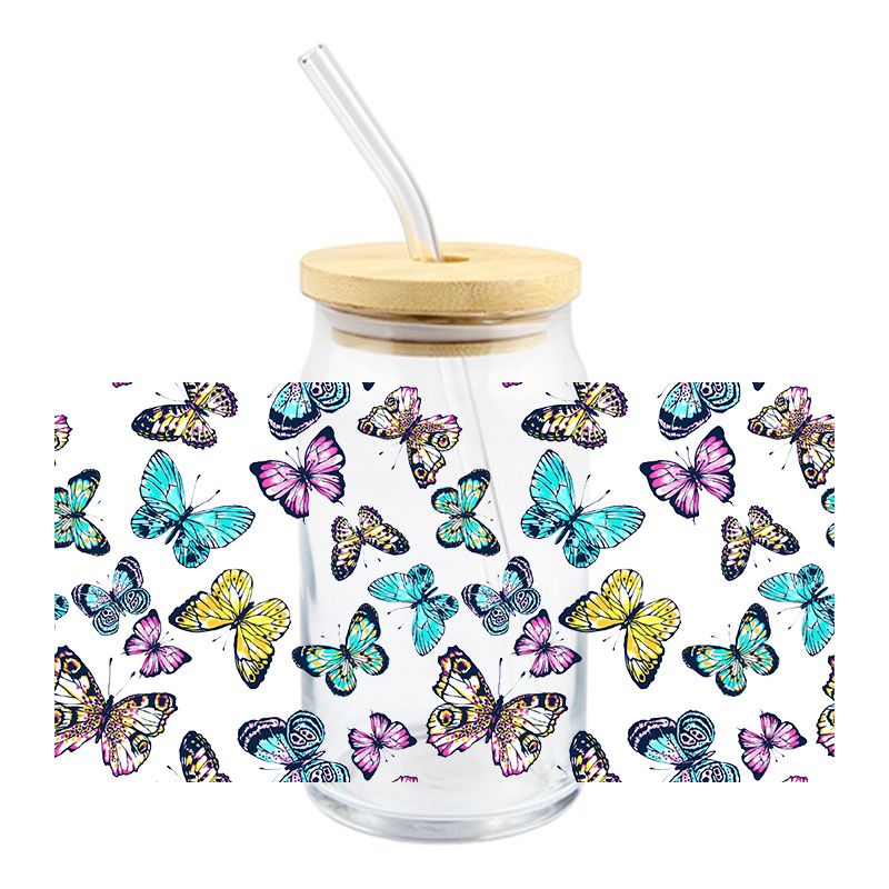 Butterfly Butterflies 16oz Libbey Glass Can Ready to apply | UVDTF #179