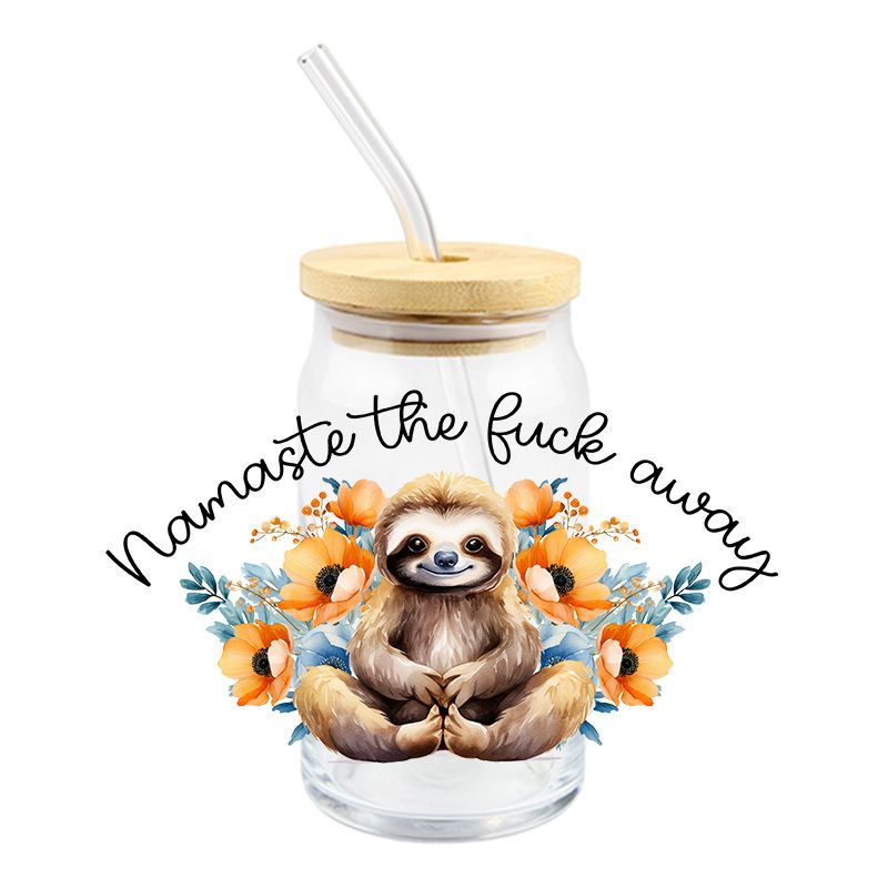 Sloth Sarcasm Namaste the Fu*K away 16oz Libbey Glass Can Ready to apply | UVDTF #179