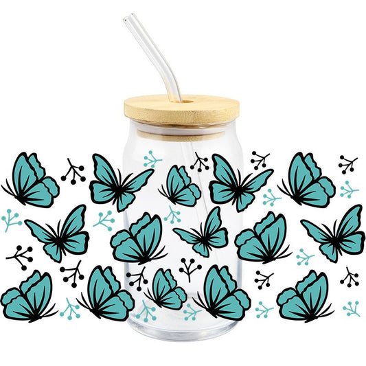 Butterfly Butterflies 16oz Libbey Glass Can Ready to apply | UVDTF #231